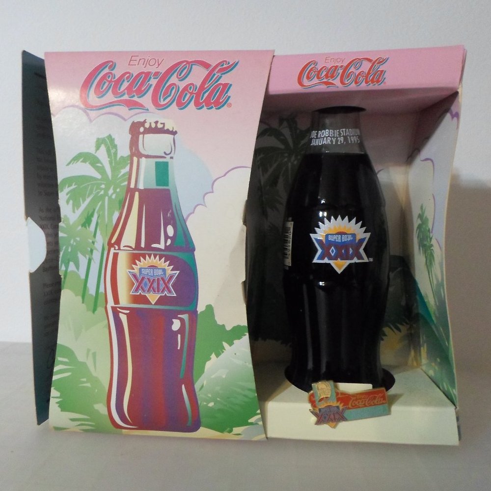 Super Bowl XXIX Miami, Florida Coca-Cola Commemorative Bottle & Pin